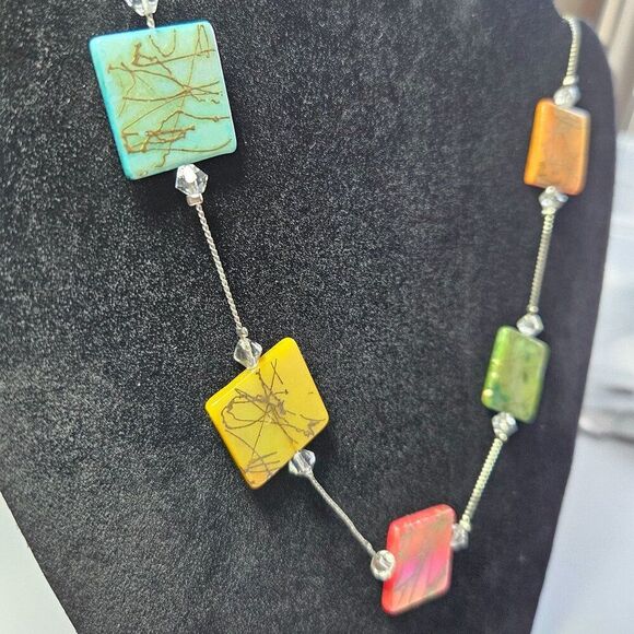 You & I silver tone colorful shell necklace - Picture 6 of 15